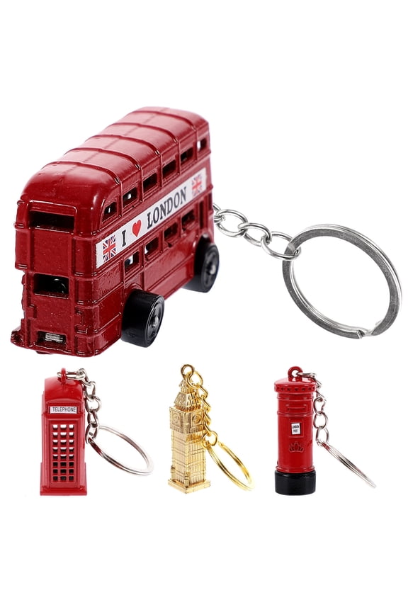 4Pcs Metal British Element Keyring Creative Bus Model Pendant Assorted Color