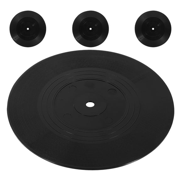 FOMIYES 4Pcs Practical Vinyl Record Coasters Black Plastic Cup Mats for Kitchen and Home