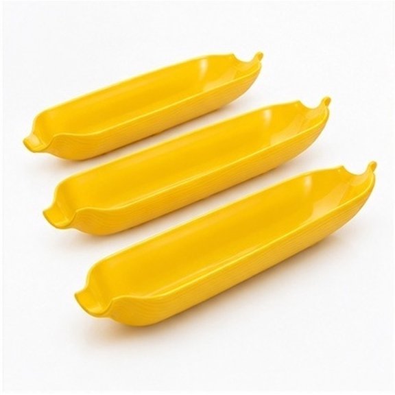 FOMIYES 4Pcs Practical Yellow Plastic Corn Tray for Corn on The Cob and Multi Function Snack Serving