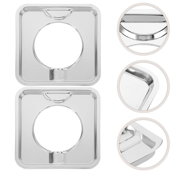 FOMIYES 4Pcs Square Gas Stove Drip Pans Stainless Silver For Cooktops Rolled Edge Design Keeps Stove Clean