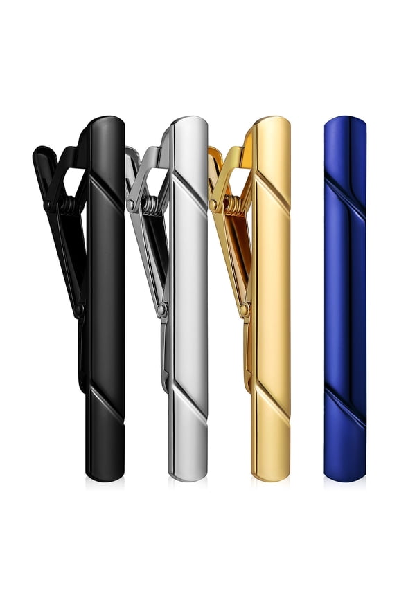 4-Pack Stylish Metal Tie Clips for Men, Functional Suit Accessories with Multi-Color Options