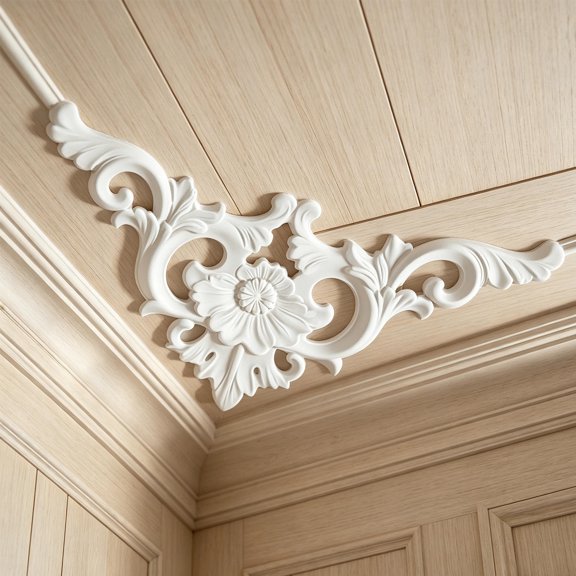 FOMIYES 4Pcs White Embossed Ceiling Corner Applique Faux Plaster Classic European Decor