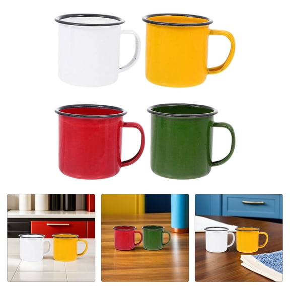 FOMIYES 4pcs Enamel Mug for Camping Anti-scalding Yellow Milk Cup for Home Use Back to School