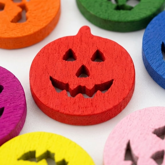 FOMIYES 50Pcs Wooden Buttons Assorted Color Pumpkin Design for Sewing Decoration
