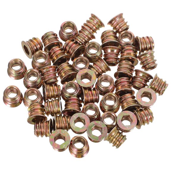 FOMIYES 50Pcs Flange Collar Threaded Insert Nuts Golden Metal Fasteners for Wardrobe and Cabinet Assembly