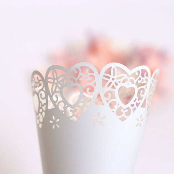 FOMIYES 50Pcs White Flower Wrapping Paper Self Adhesive Lace Cone for Wedding Decoration