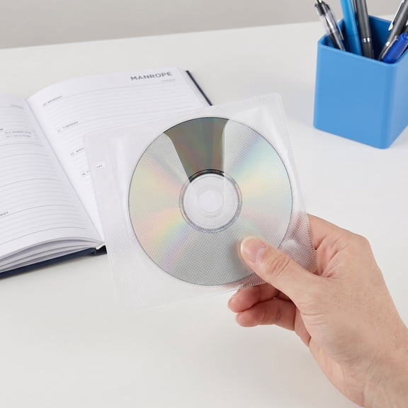 FOMIYES 50Pcs Plastic Disc Storage Sleeves White Double Sided Binder Inserts for Cds and Dvds