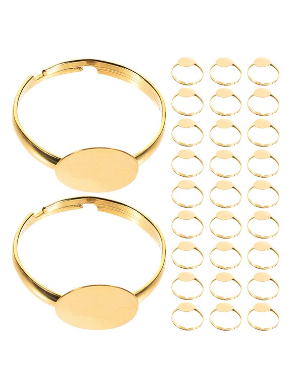 50pcs Golden Adjustable Blank Ring Settings with Flat round Pad