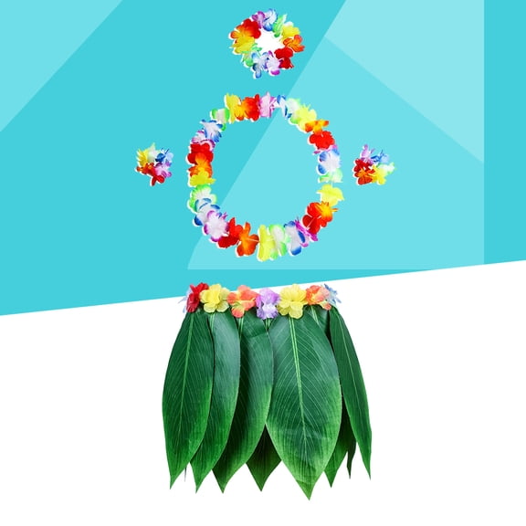 FOMIYES 5 Pcs Luau Grass Skirt Set, Multicolor Cloth Hawaiian Hula Skirts for Tropical Theme Party, Beach Events Costume Supplies