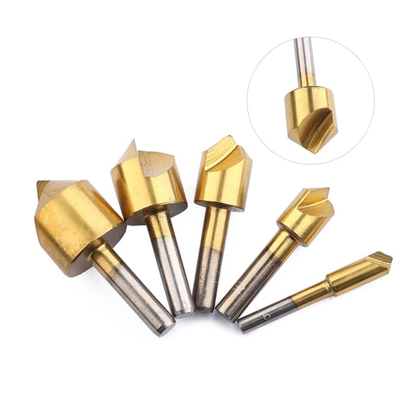 FOMIYES 5-Piece Countersink Bit Set for Smooth Chip Removal in Plastic, Aluminum, and Copper Materials