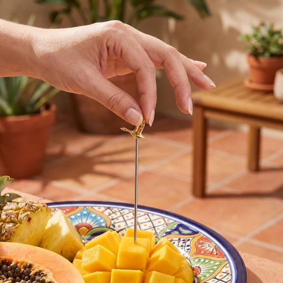 FOMIYES Set of 5 Golden Stainless Steel Cocktail Picks Reusable Fruit Skewers for Bar, Cafe, and Party Use