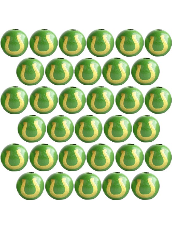 60Pcs Wood Green Horseshoe Beads for St Patricks Day Bracelet Necklace Accessories