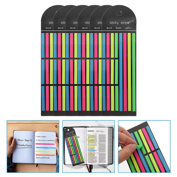 FOMIYES sticky bookmarks Fluorescent Mixed-Length Index Stickers 6 Cards/Set