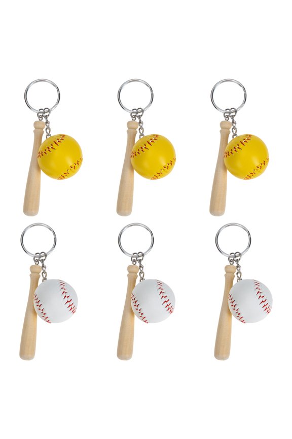 6Pcs Mini Keychain Pendants in Alloy for Baseball Fans as Hanging Decor