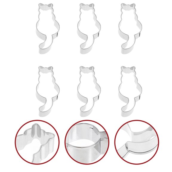 FOMIYES 6Pcs Cat Shaped Stainless Steel Cookie Molds for DIY Baking and Biscuit Cutting