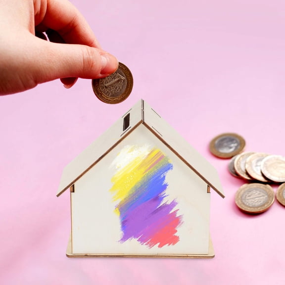 FOMIYES 6Pcs DIY Wooden House Money Bank Kit for Creative Painting and Home Decor