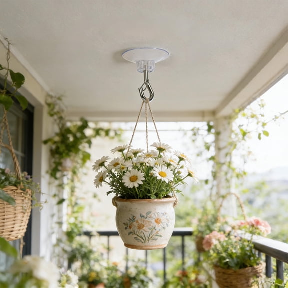 FOMIYES 6Pcs Damage Free Ceiling Suction Cup Hooks Clear Plastic for Hanging Plants and Lights