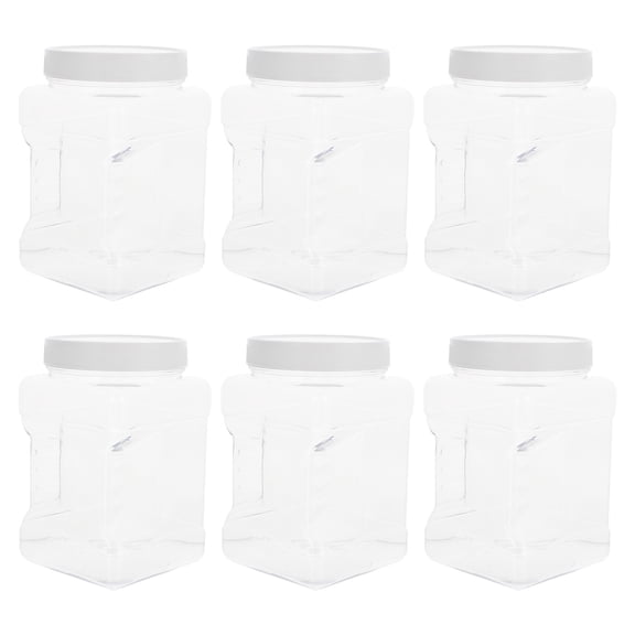 FOMIYES 6pcs Transparent Square Plastic Storage Jars with Airtight White Lids