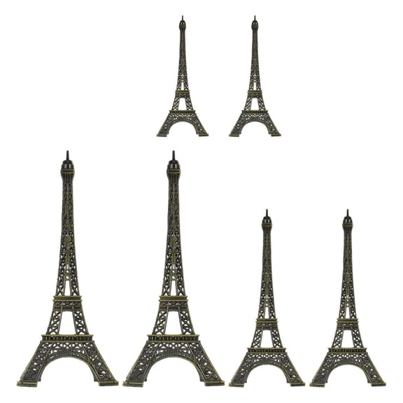 FOMIYES 6 Pcs Vintage Metal Eiffel Tower Figurines, Dark Brown Decor Mini Statue Set for Home Table Centerpiece Display