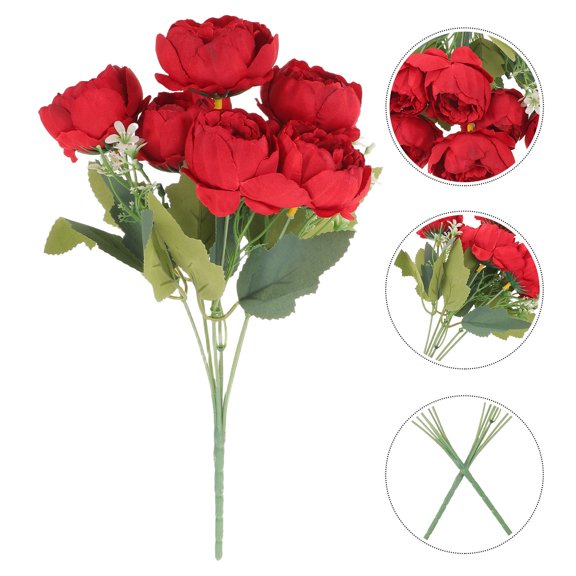 FOMIYES 6Pcs Wedding Red Artificial Peony Bouquet with Realistic Petals for Bride Flower and Home Display