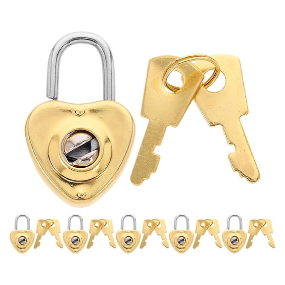FOMIYES 6Sets Small Heart Shaped Padlock Golden Zinc Alloy for Diary Luggage Lock