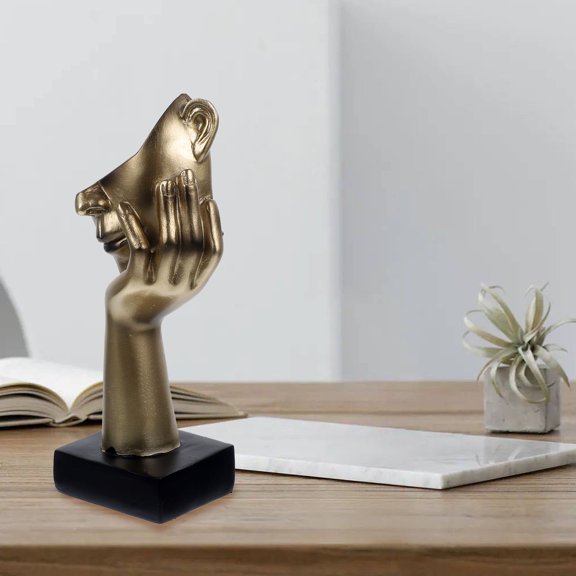 FOMIYES Abstract Human Face Statue Golden Resin Decoration for Office Desk and Shelf Display