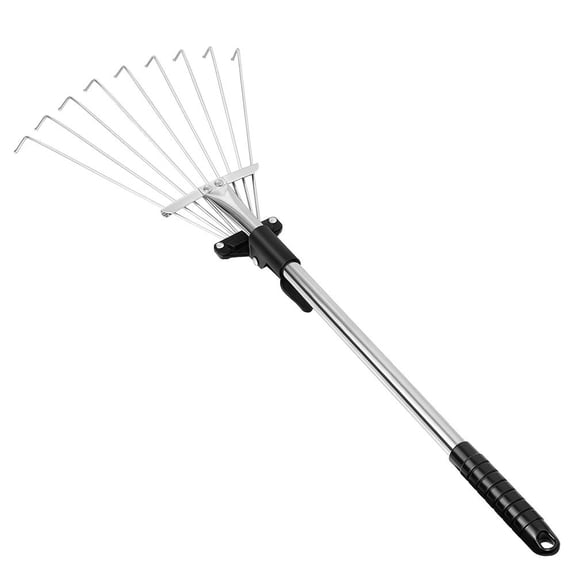 FOMIYES Retractable Leaf Rake with Strong Carbon Steel Harrow Head and Non Slip Handle