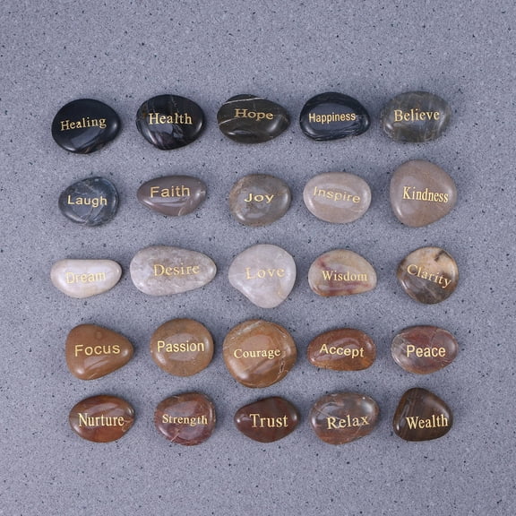 FOMIYES Assorted Color Engraved Inspirational Stones with 25 Encouraging Words for Home and Office Decoration