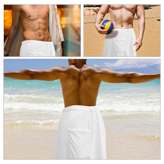 FOMIYES Lightweight White Salon Bath Towel Wrap with Button and Pocket for Easy Wear and Travel