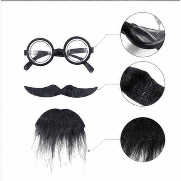 FOMIYES Self Adhesive Black Fake Beard Prop, 1 Set Costume Accessory for April Fools Day Party, Event, Cosplay Dress Up