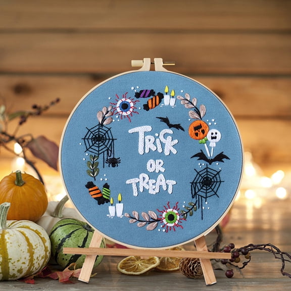 FOMIYES Pumpkin Bat Cross Stitch Kit Assorted Color Cotton Fabric for Decoration 1Set