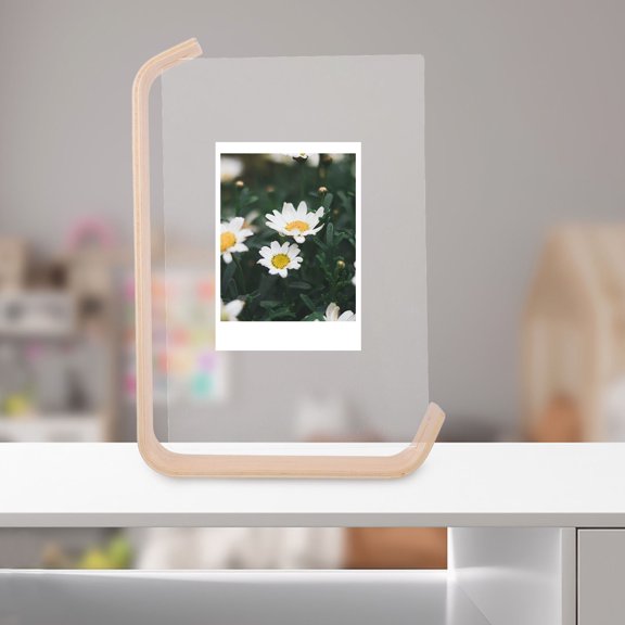FOMIYES Beige L-Shaped Double Sided Acrylic Photo Frame with Wood Base, Tabletop Picture Display for Desk Shelf Home Decor