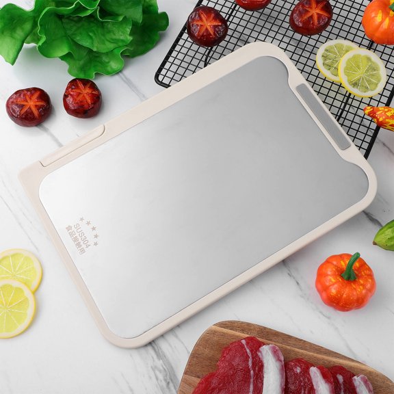 FOMIYES Beige Stainless Steel Cutting Board for Kitchen Use Dual Sided Non Slip Fruit Chopping Board