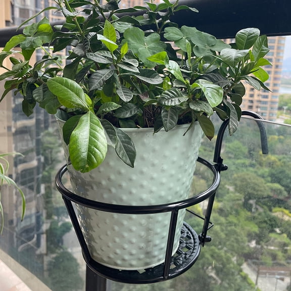 FOMIYES Metal Hanging Basket Planter for Balcony Railing with Durable Black Finish
