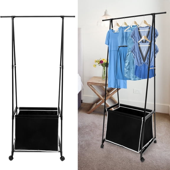 FOMIYES Black Metal Double-Sided Clothes Rack A-Frame Stand for Bedroom and Balcony Home Storage, Set of 2
