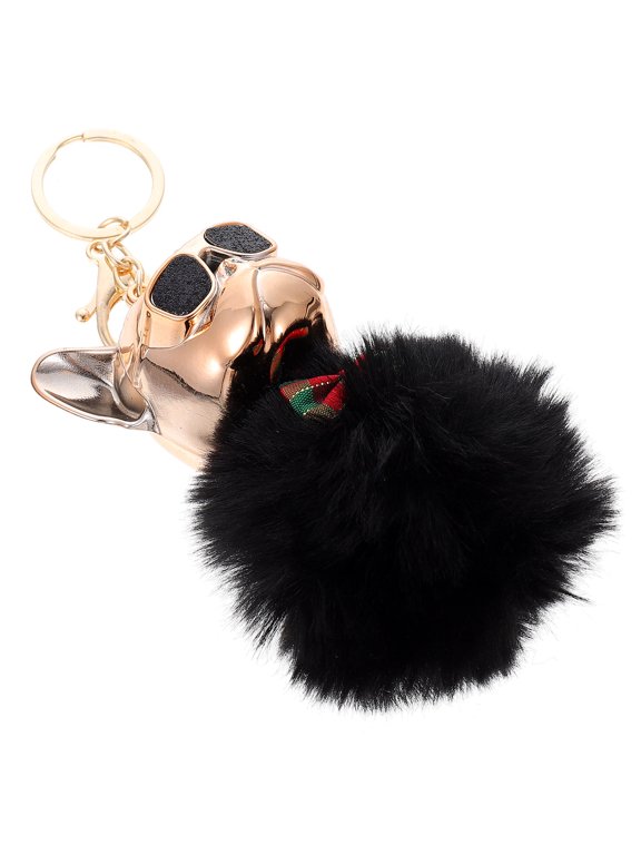 Black Plush Dog Key Chain, Durable Metal Clip, Stylish Bag Accessory
