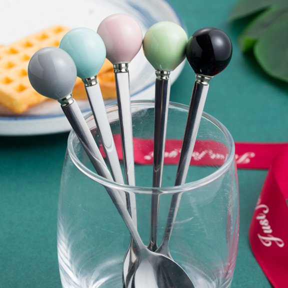 FOMIYES Blue Ceramic Handle Mini Stainless Steel Fork for Dessert Serving at Home Perfect for and Housewarming 6pcs