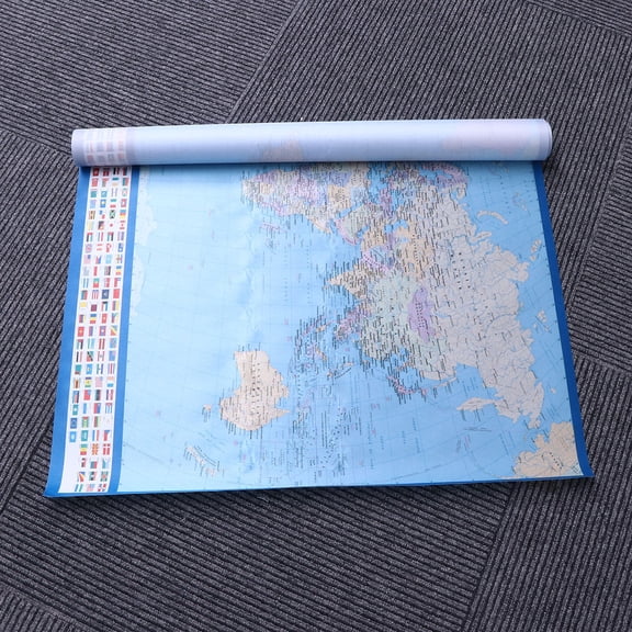 FOMIYES Blue Full Lamination World Map Poster Decorative Political Map for Wall Display