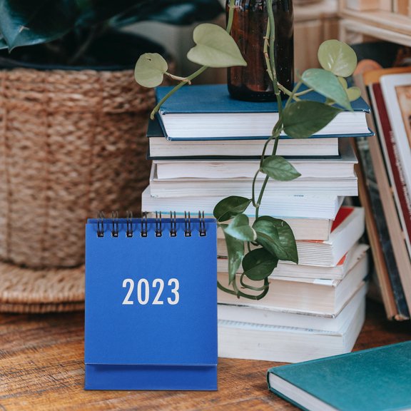 FOMIYES Blue Small Desk Calendar for Home Office with Message Recording and Clear Date Printing