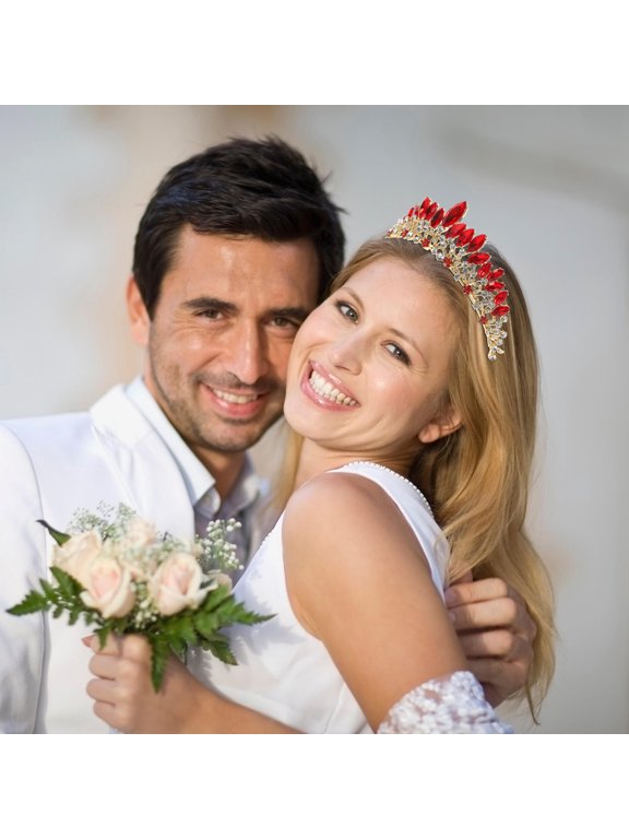 Elegant Red Rhinestone Crown - Luxurious Bridal Accessory for Any Occasion