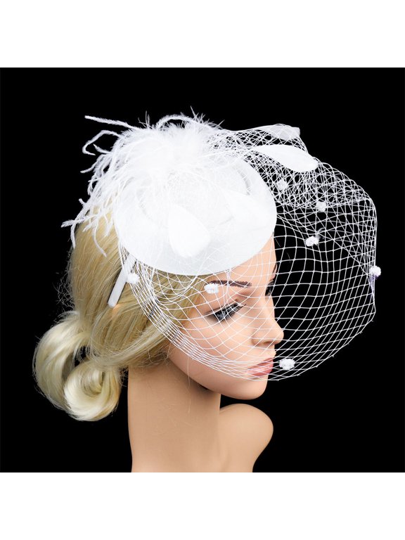 White Gauze Bridal Beret Headpiece Elegant Wedding Hair Hoop for Brides, Party, Photo Shoot, Fashion Hair Accessory