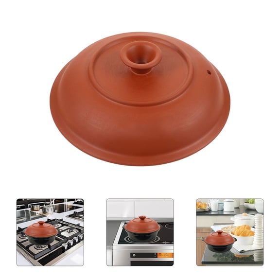 FOMIYES Brown Ceramic Stewing Pot Lid with Smooth Edge for Casserole and Soup Cooking