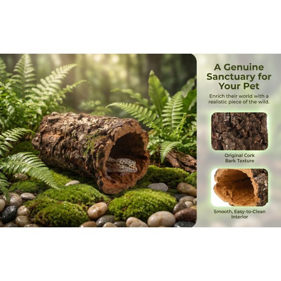 FOMIYES Brown Hollow Log Reptile Shelter with Climbing Platform for Aquarium and Terrarium