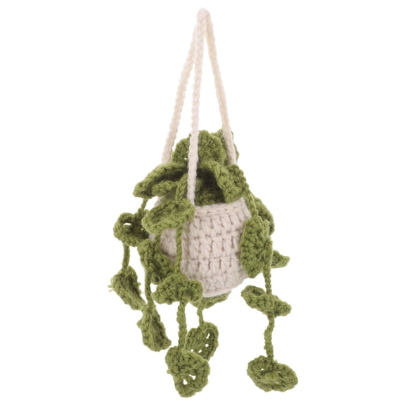 FOMIYES Military Green Crochet Leaves Woolen Yarn Car Interior Planter 1 Piece