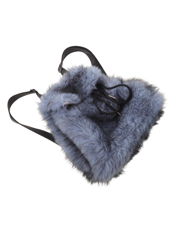 Casual Blue Fluffy Backpack with Drawstring Closure and Wide Shoulder Straps