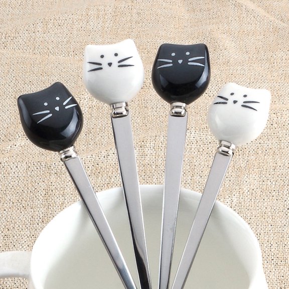 FOMIYES Cat Face Small Forks Dessert Forks 2 Pcs Ceramic and Stainless Steel