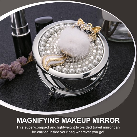 FOMIYES Chic Fox-Designed Portable Makeup Mirror Foldable with Magnifying Double-Sided Mirror