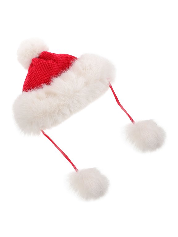 Red Knit Ice Beanie Cap With Soft Faux Earflaps Winter Hat 1 Piece