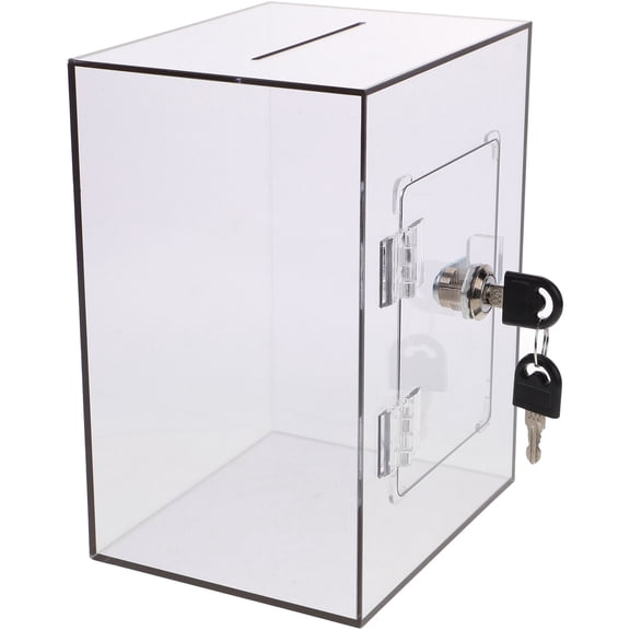 FOMIYES Clear Acrylic Donation Box with Lock Light Grey for Practical Public Storage