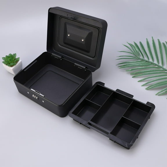 FOMIYES Black Safety Cash Box with Combination Lock Password Checkout Box for Store and Restaurant